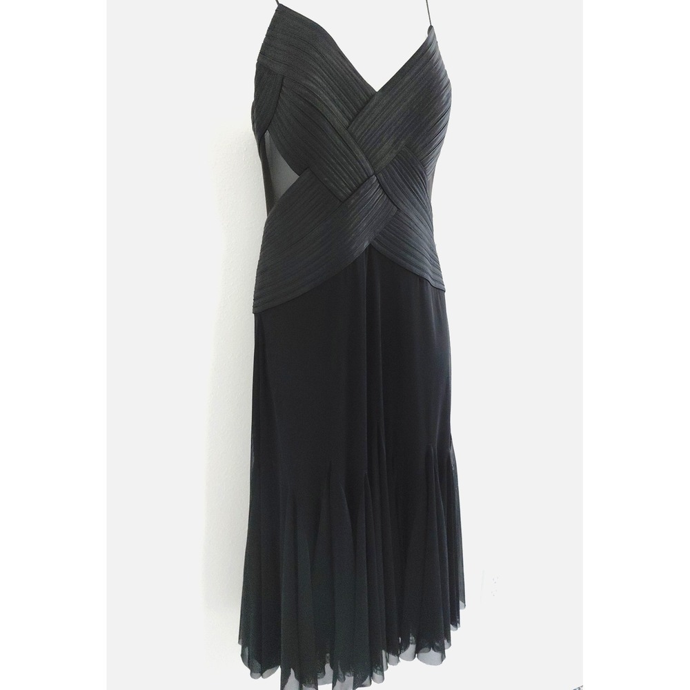 Evening Bandage‎ Corset Dress SMALL Black Mesh Flair Vampire Fairygoth VTG Sheer - Picture 2 of 16